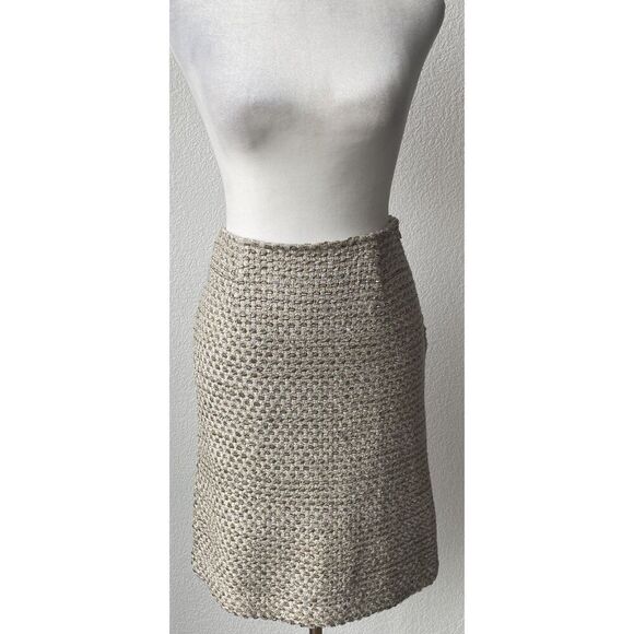 ST.JOHN Couture Women's Knit Tweed Gold Metallic Shimmer Boucle Skirt Sz 2 - Picture 4 of 6
